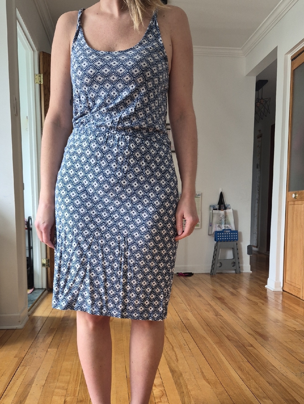Old Navy Blue and White Printed Tank Dress